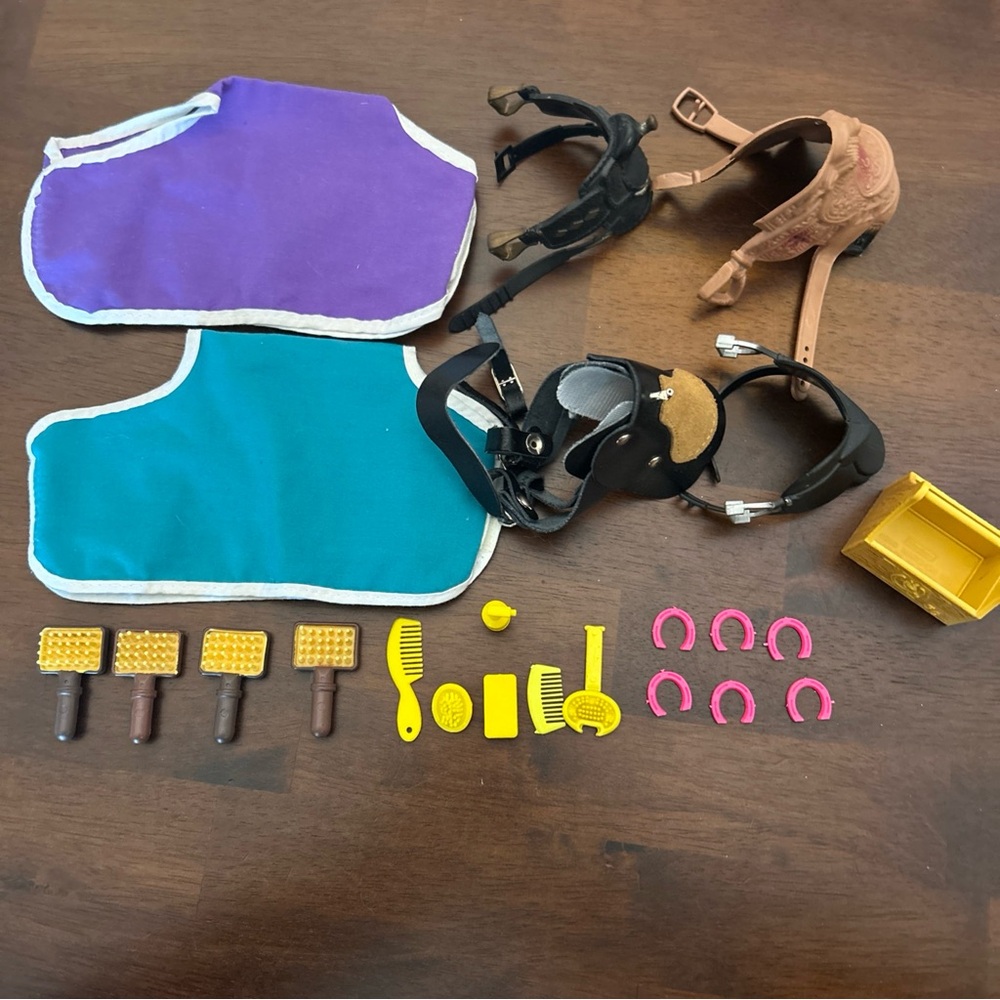 Vintage Tack Lot Model Horse Saddles Blankets Brushes  Marchon Empire Horse Toys